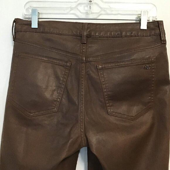 Lauren Ralph Lauren Brown Wax Coated Skinny Jeans Size 6 - Picture 5 of 9